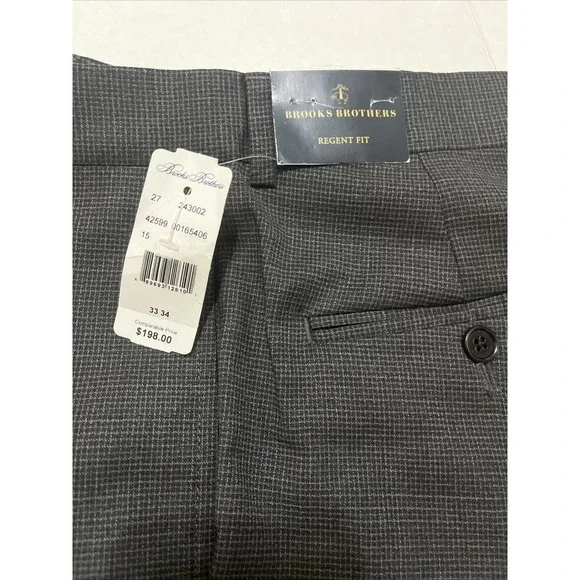 BROOKS BROTHERS Regent Fit‎ Wool Pants Micro-Houndstooth Sz W 33 X L 34 NWT Gray